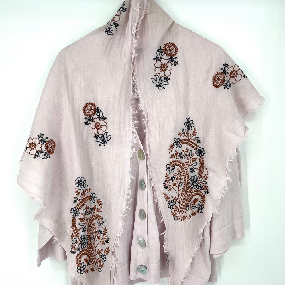 J. Jill Womens Pink Cardigan Sweater and Matching Paisley Print Shawl Scarf XL